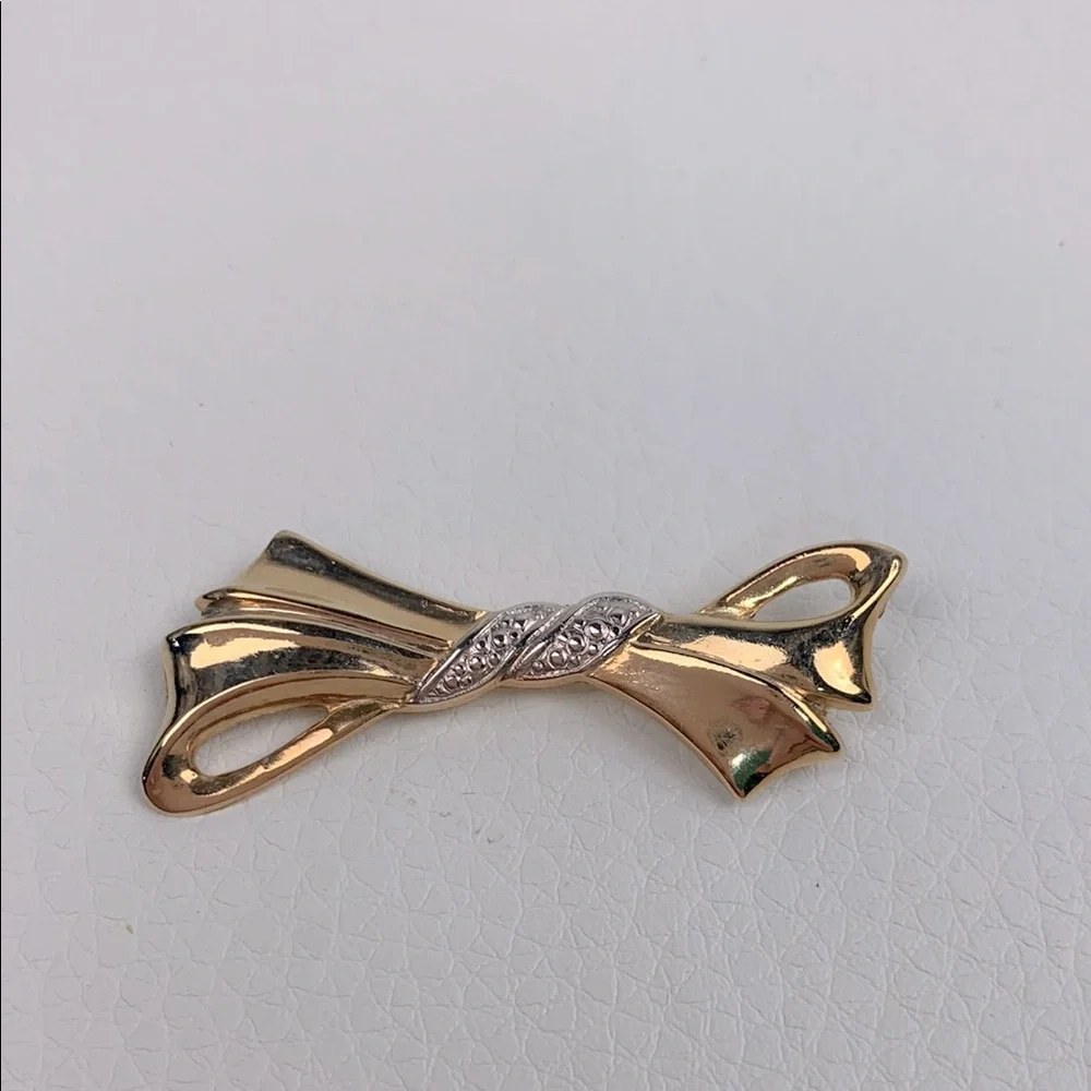 14K Gold Filled GF Bow Brooch pin 14K stamped Silver accent